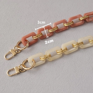 Fashion acrylic resin purse chain strap in pink and beige with gold metal lobster clasp