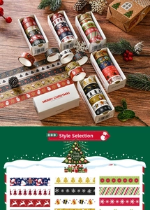Close-up of 10-roll Christmas washi tape set featuring Santa and reindeer festive prints