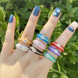 Anello In Rame Con Smalto Colorato E Zircone Incastonato Geometrico Regolabile Aperto Gioielli Da Dito Per Donna Stile Bohémien