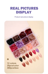 Vue détaillée du kit de 12 couleurs d'ongles avec 360 capsules brillantes en boîte
