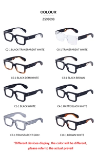 Detailed catalog of ZS98098 retro square sunglasses in eight assorted frame colors