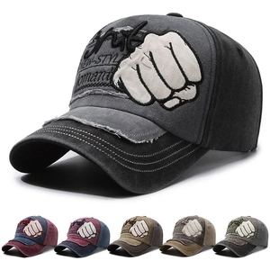 Casquette De Baseball En Coton Lavé Vintage Rétro Distressed Brodé Patch Poing Extérieur Réglable Streetwear Unisexe