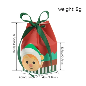 Christmas yurt candy gift box in red with green ribbon and detailed size measurements