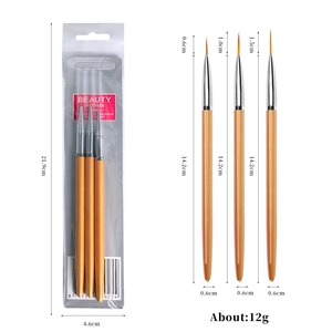 3-piece nail art liner brush set with orange metallic handles and fine nylon tips