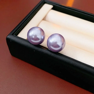 French vintage gold plated purple pearl stud earrings for women in a luxury jewelry box