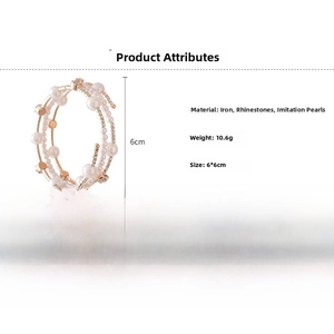 Detail view of multi-layer pearl bracelet with iron frame and sparkling rhinestones