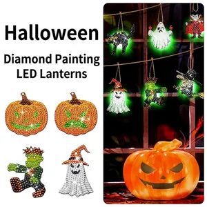 Halloween DIY Diamond Painting LED Light Hanging Ornaments Pumpkin Ghost Zombie Acrylic Resin Art Craft Decor