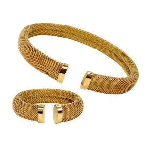 Fashion mesh stainless steel open cuff bracelets set in gold finish for women