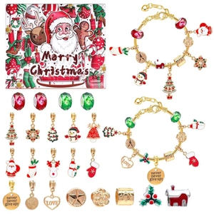 Christmas countdown calendar gift box with DIY charm bracelets and festive beads
