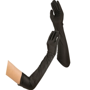 Elegant long black satin opera gloves for women, perfect for formal party and gala events