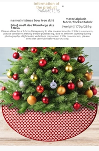 Dettaglio della gonna per albero di Natale in peluche rosso con motivo a reticolo bianco