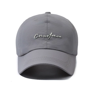Gray quick-dry baseball cap with white Consistance embroidery for outdoor sports sun protection