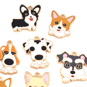 Cartoon dog enamel charms made of gold alloy for DIY jewelry and keychains