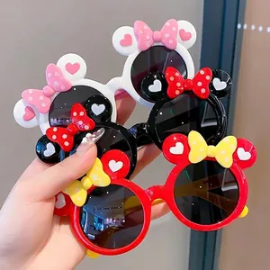 Kids round sunglasses with cartoon mouse ears and polka dot bow decorations in multi colors