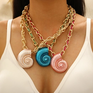 Bohemian seashell necklaces with gold chains and colorful hand-woven cords for women