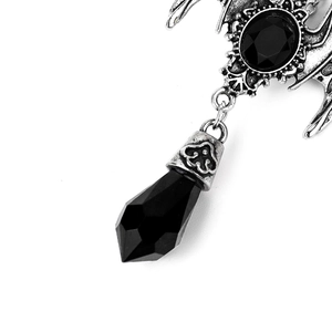 Collana vittoriana con ali di pipistrello e pendente in cristallo di zaffiro nero sfaccettato