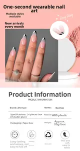 Detalle de uñas postizas de ABS en forma de almendra con estilo manicura francesa bicolor