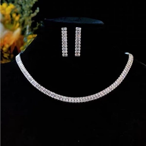 Elegant bridal jewelry set with rectangular zircon necklace and matching earrings