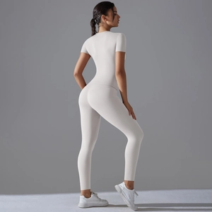 Top da yoga slim fit e leggings a vita alta da donna in colore bianco avorio