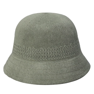 Sage green breathable knit bucket hat with hollow woven patterns for women