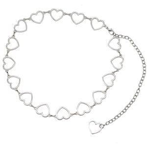 Silver Bohemian Y2K hollow heart metal waist chain with adjustable lobster clasp