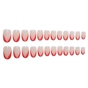 Unghie finte French rosa e rosso design a V set da 24 pezzi riutilizzabili di qualità