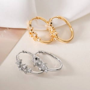 Chic 18K gold plated starfish hoop earrings set with zircon stones in gold and silver