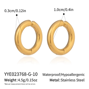Detail view of 18K gold plated stainless steel ear clips with precise size measurements