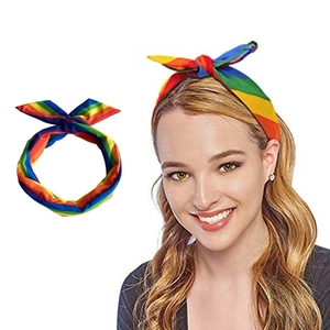 Rainbow striped pet bandana and headband set for matching pet and owner style