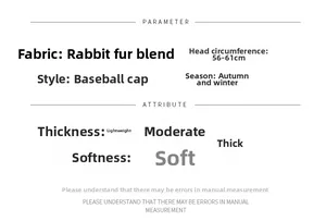 Size guide for rabbit hair blend baseball cap showing 56-61cm head circumference