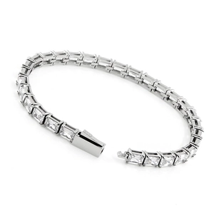 Silver titanium steel tennis bracelet with square cut cubic zirconia for hip-hop fashion