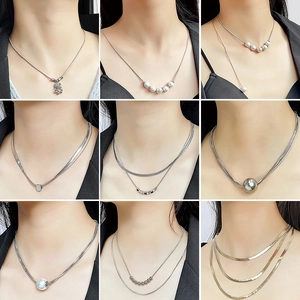 Minimalist Stainless Steel Multi-Layer Necklace Geometric Metal Bead Artificial Pearl Pendant Trendy Jewelry For Women