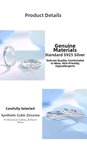Detail view of S925 sterling silver couple rings with twisted band and zirconia accents