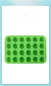 Detailed 24-cavity green silicone muffin mold, heat resistant up to 230C and food safe