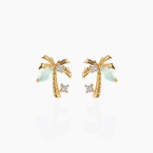 Kokosnussbaum Ohrstecker Mit 925 Sterling Silber Ohrstecker Kupfer Zirkon Tropischer Sommer Strand Schmuck Für Frauen