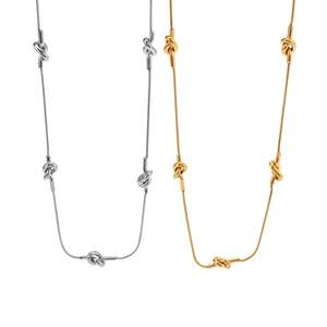 Minimalist asymmetrical knot 18K gold and silver stainless steel snake chain necklaces