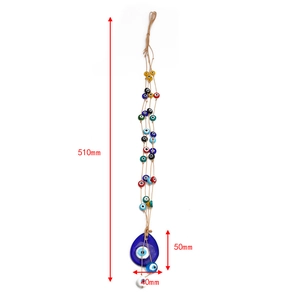 Dimensioni dettagliate del ciondolo Evil Eye a goccia con lunghezza totale 510mm