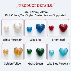 Colorful heart-shaped glass beads for jewelry making in 12mm and 20mm sizes