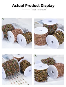 Detail of multi-color natural stone beads wrapped with gold wire on a spool for DIY jewelry