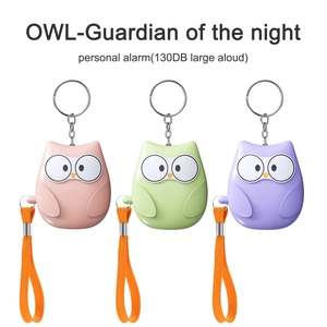 Trio of owl personal alarms in pink green and purple with 130DB loud sound and keychains