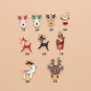Detailed set of nine reindeer enamel alloy charms for Christmas jewelry DIY projects