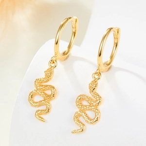 Elegant gold snake hoop earrings in S925 sterling silver with detailed relief texture