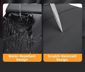 Detail of black backpack with premium water-repellent and scratch-resistant fabric texture