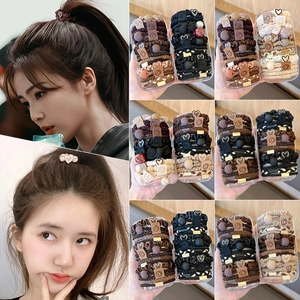 Minimalist high elasticity hair tie set with cute charms in brown and black tones