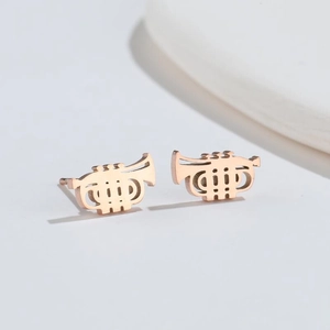 Minimalist rose gold horn-shaped stud earrings in a vintage stainless steel style