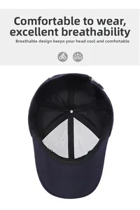 Detail of navy blue baseball cap interior with mesh lining for breathable summer wear