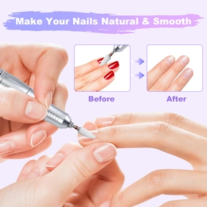 Electric nail drill with silver metal body and ceramic bits for professional manicures