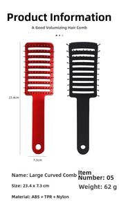 Detail view of red and black curved vent hair brushes with ABS and nylon bristles