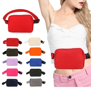 Versatile nylon athletic belt bag shown in multiple colors and worn as a crossbody pack