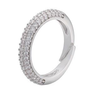 Anello aperto regolabile in argento con tre file di pietre di zirconia cubica micro